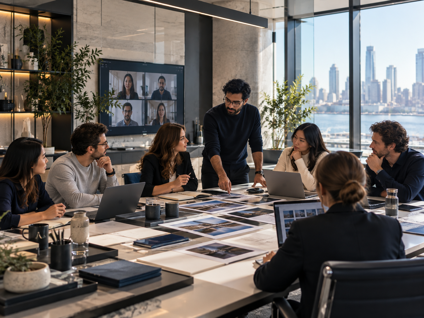 Global eBrand team in a premium editorial workplace setting